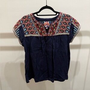 Johnny Was Navy Embroidered Blouse